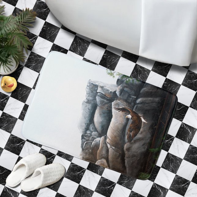Bald Eagle Soaring Mountain Cliff Wildlife Bath Mat (Creator Uploaded)