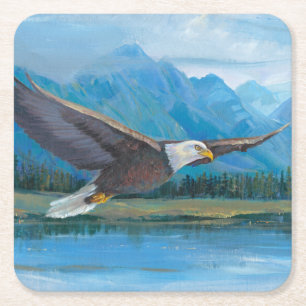 Bald Eagle Soaring Square Paper Coaster