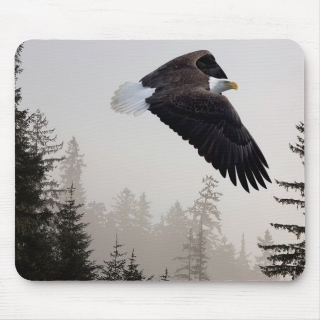 Bald Eagle Soaring Through Mist Mouse Pad (Front)