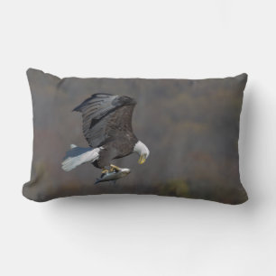 Bald Eagle staring at a fish Lumbar Cushion