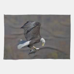 Bald Eagle staring at a fish Tea Towel