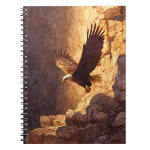 Bald Eagle Sunlit Cliff Flight Art Notebook