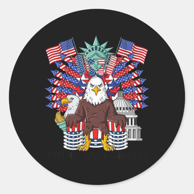 Bald Eagle Throne 4th Of July USA Patriotic Boys K Classic Round Sticker (Front)