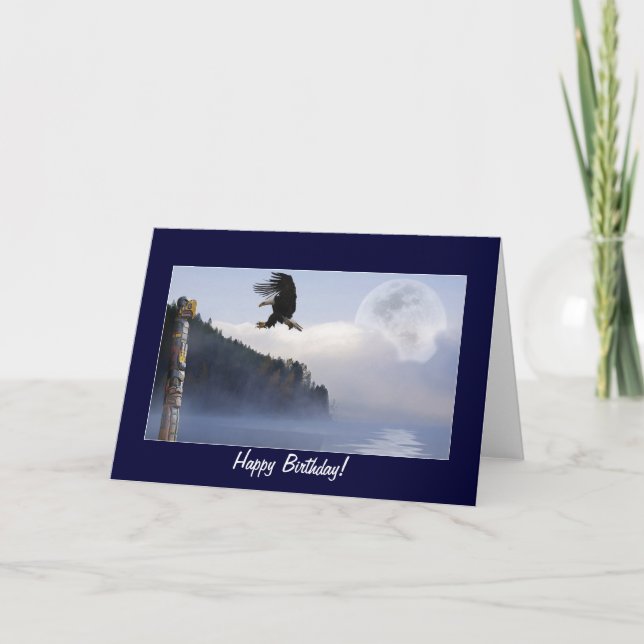 Bald Eagle, Totem Pole & Super Moon Birthday Cards (Front)