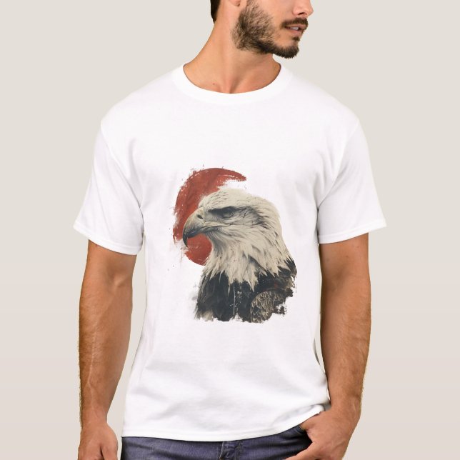 Bald Eagle Ukiyo-e, Zenga, and Japanese Animal Art T-Shirt (Front)