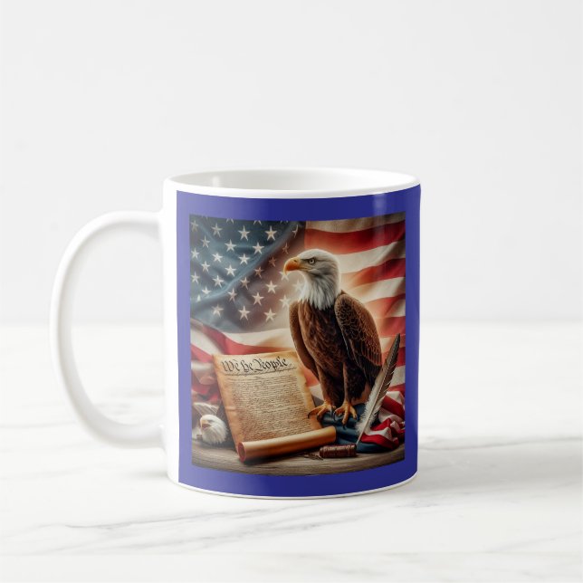 Bald Eagle, United States Flag, and Constitution Coffee Mug (Left)