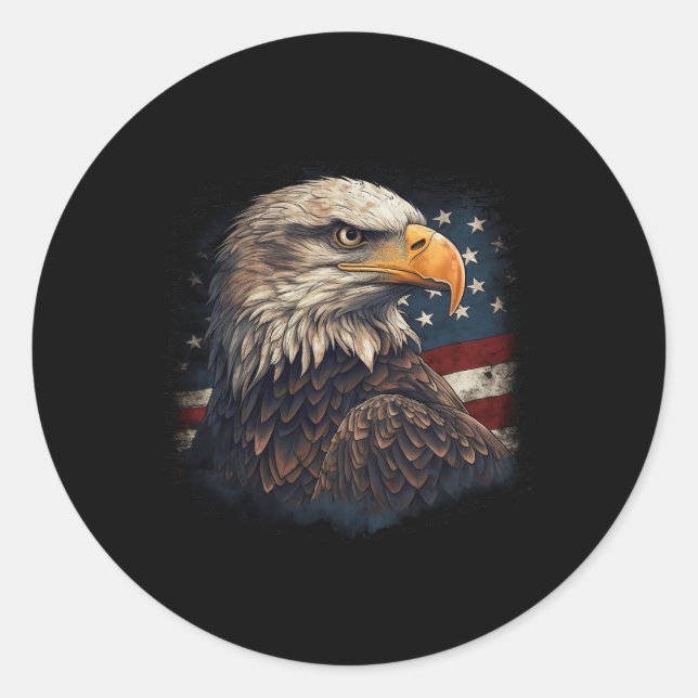 Bald Eagle Us American Flag 4th Of July Proud Patr Classic Round Sticker (Front)