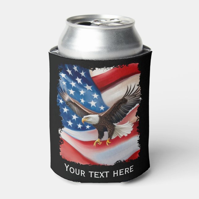 Bald Eagle & US Flag 4th Of July Can Cooler (Can Front)