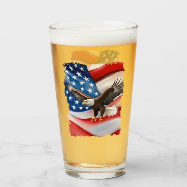 Bald Eagle & US Flag 4th Of July Glass (Front Filled)