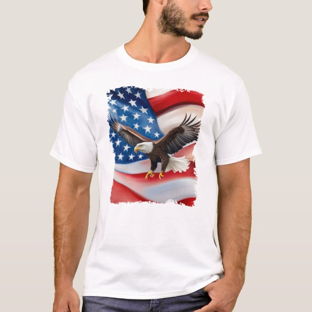 Bald Eagle & US Flag 4th Of July T-Shirt (Front)