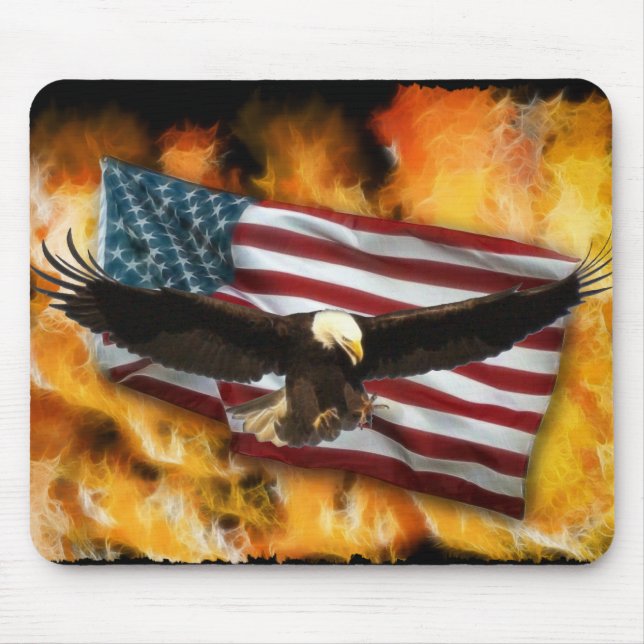 Bald Eagle, US Flag and Flames Patriotic Mousepad (Front)