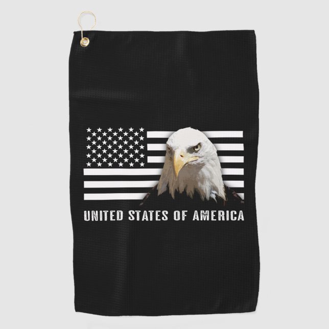 Bald Eagle & US Flag Golf Towel (Front)