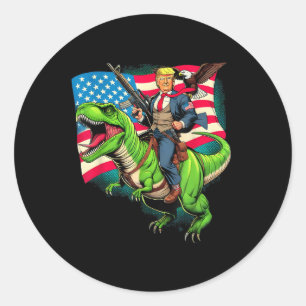 Bald Eagle Us Flag Trump Riding A T-rex  Classic Round Sticker