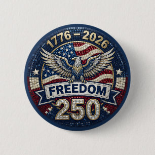 Bald Eagle USA 250 Patriotic Flag Rhinestone 6 Cm Round Badge