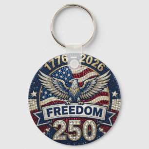 Bald Eagle USA 250 Patriotic Flag Rhinestone Key Ring