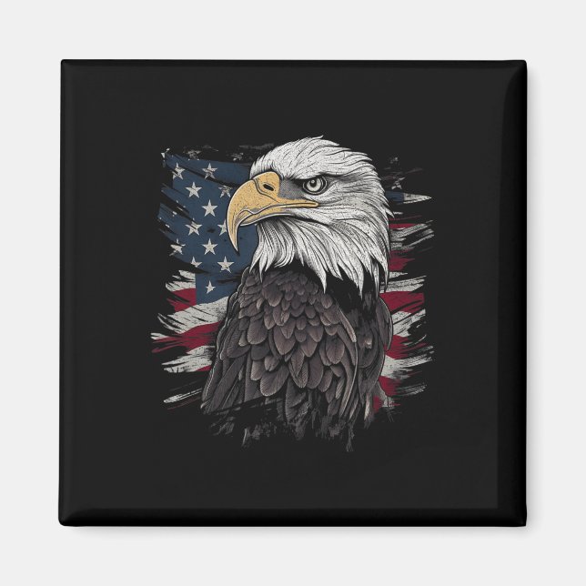 Bald Eagle USA American Flag Patriotic Graphic Men Magnet (Front)