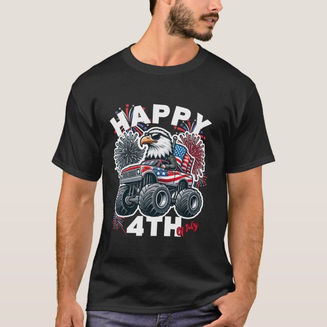 Bald Eagle USA Monster Truck USA Flag 4Th Of July T-Shirt (Front)