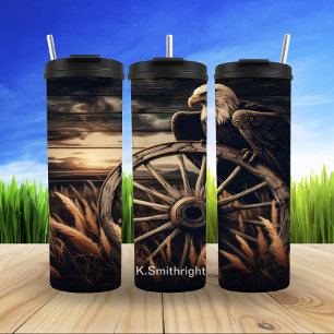 Bald Eagle Wagon Wheel Sunset Thermal Tumbler