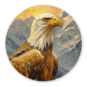 Bald Eagle Watercolor Mountains Ceramic Knob