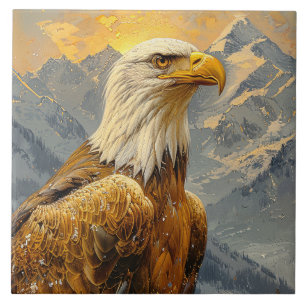 Bald Eagle Watercolor Mountains Ceramic Tile