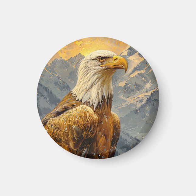 Bald Eagle Watercolor Mountains Magnet (Front)