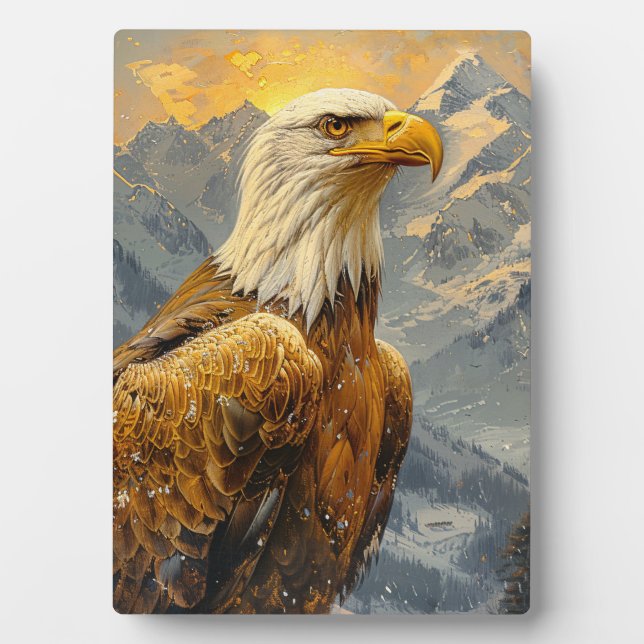 Bald Eagle Watercolor Mountains Plaque (Front)