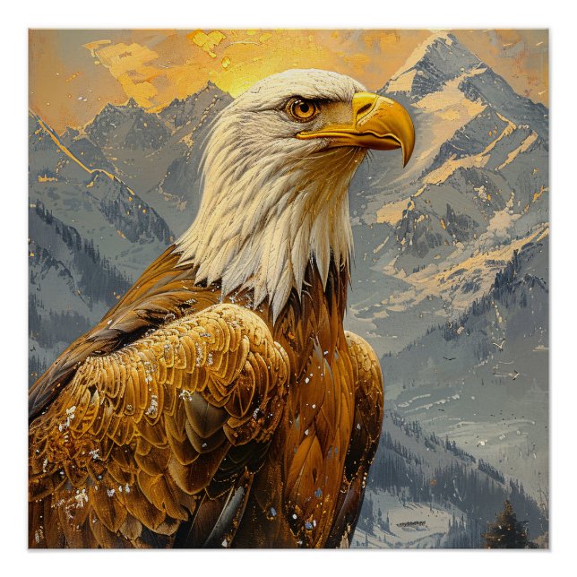 Bald Eagle Watercolor Mountains Poster (Front)