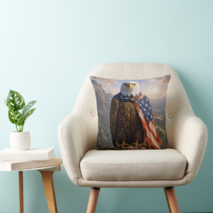 Bald Eagle Wearing an American Flag Cape Cushion