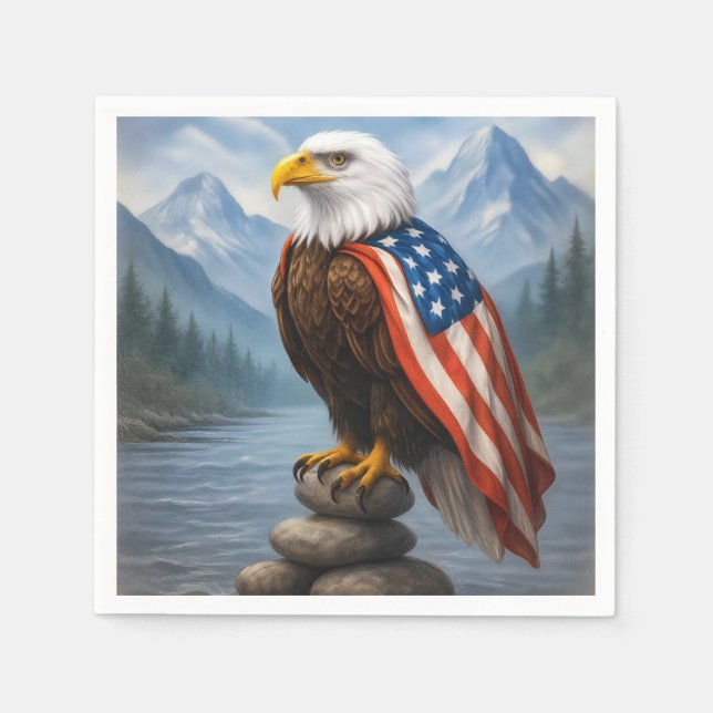 Bald Eagle Wearing an American Flag Cape Napkin (Front)