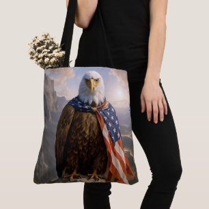 Bald Eagle Wearing an American Flag Cape Tote Bag
