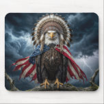 Bald Eagle Wearing an American Flag  Mouse Pad<br><div class="desc">A bald eagle is perched on a tree branch during a thunderstorm,  wearing an American flag and a Native American headdress</div>