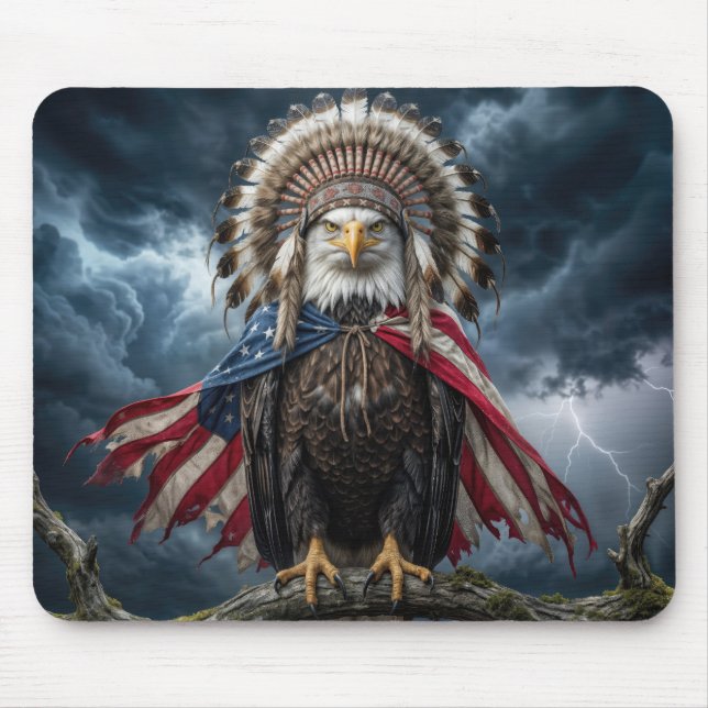 Bald Eagle Wearing an American Flag  Mouse Pad (Front)
