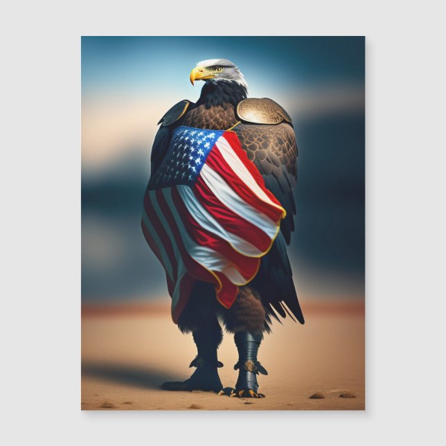 Bald Eagle Wearing Armour Holding An American Flag (Front)