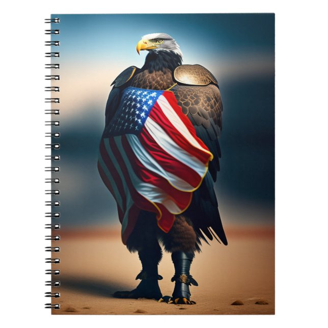 Bald Eagle Wearing Armour Holding An American Flag Notebook (Front)