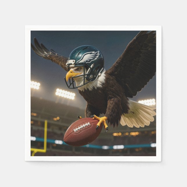 Bald Eagle Wearing Football Gear In Stadium Napkin (Front)