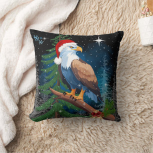 Bald Eagle wearing Santa Hat Christmas Cushion