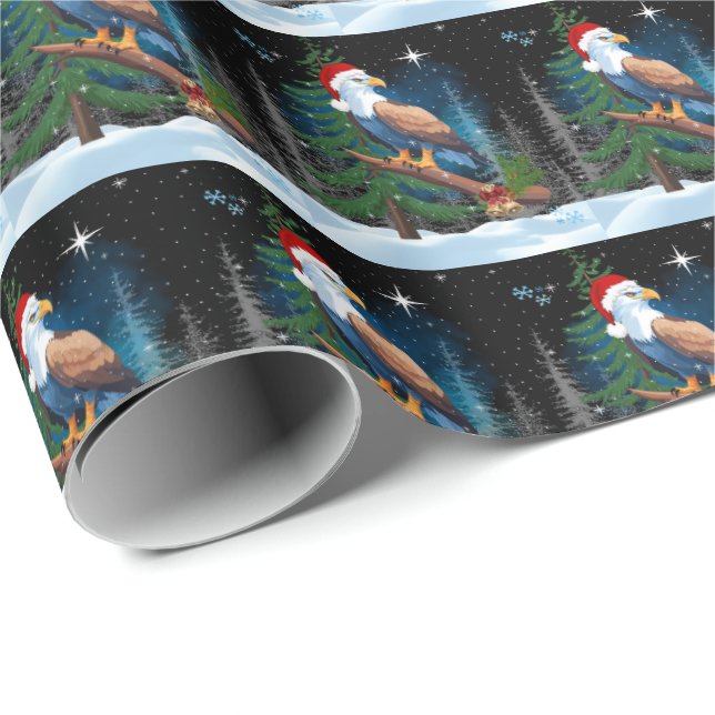 Bald Eagle Wearing Santa Hat Winter Scene Holiday Wrapping Paper (Roll Corner)