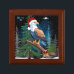 Bald Eagle Wearing Santa Hat Wooden Jerwelry Gift Box<br><div class="desc">A bald eagle wearing a Santa Christmas hat wooden keepsake jewellery box. Features a bald eagle wearing a santa hat with jingle bells,  and a lovely evening winter snow scene,  including the north star. Wonderful for the holidays and gift for eagle lovers,  patriotic family,  friends,  military or veteran.</div>