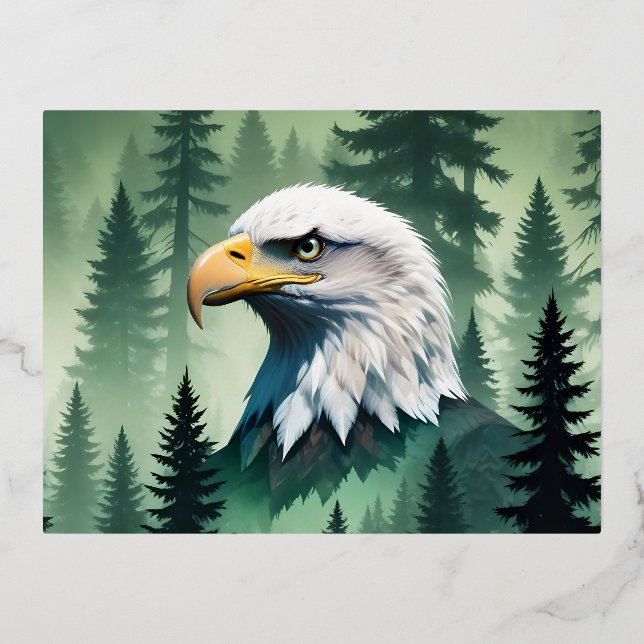 Bald Eagle Wildlife Animal Nature Environment Art Foil Holiday Postcard (Front)