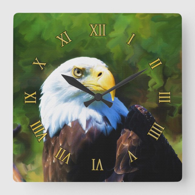 Bald Eagle Wildlife Art Portrait Square Wall Clock (Front)