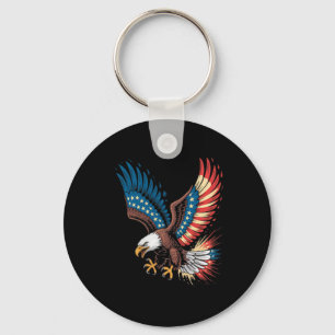 Bald Eagle Wings American Flag 4th July Art Key Ring