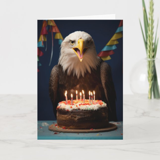 Bald Eagle with a Birthday Cake - Card (Front)