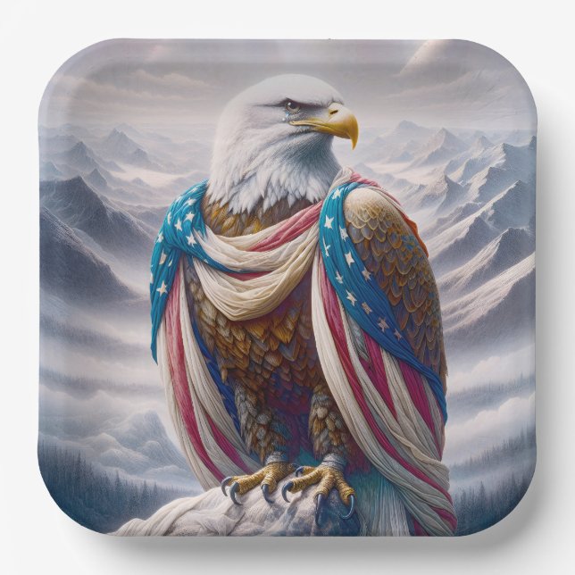 Bald Eagle with a Tear and American Flag Paper Plate (Front)