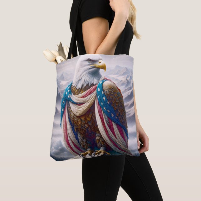 Bald Eagle with a Tear and American Flag Tote Bag (Close Up)