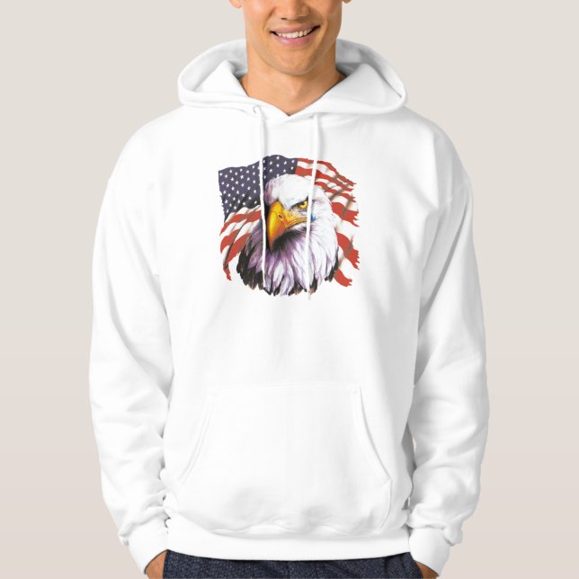Bald Eagle With A Tear - USA Flag In Background Hoodie (Front)