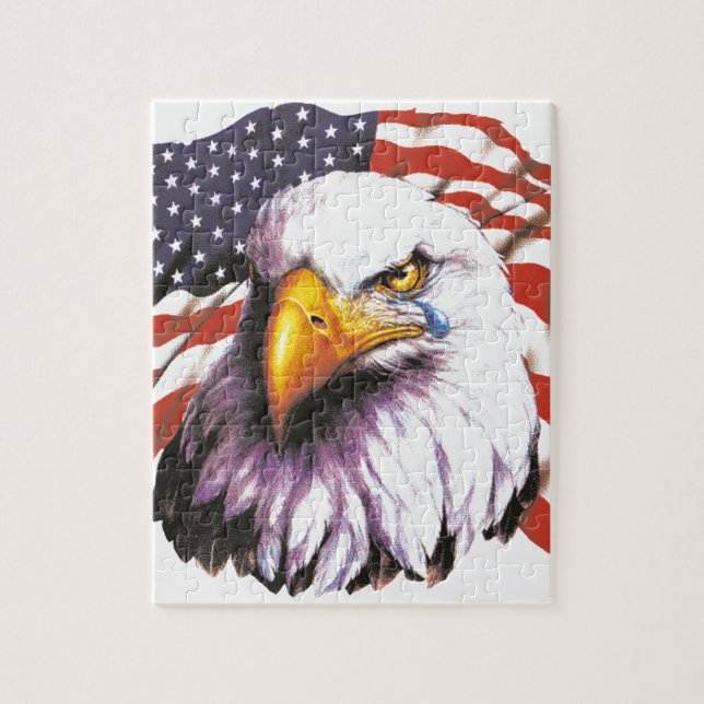Bald Eagle With A Tear - USA Flag In Background Jigsaw Puzzle (Vertical)