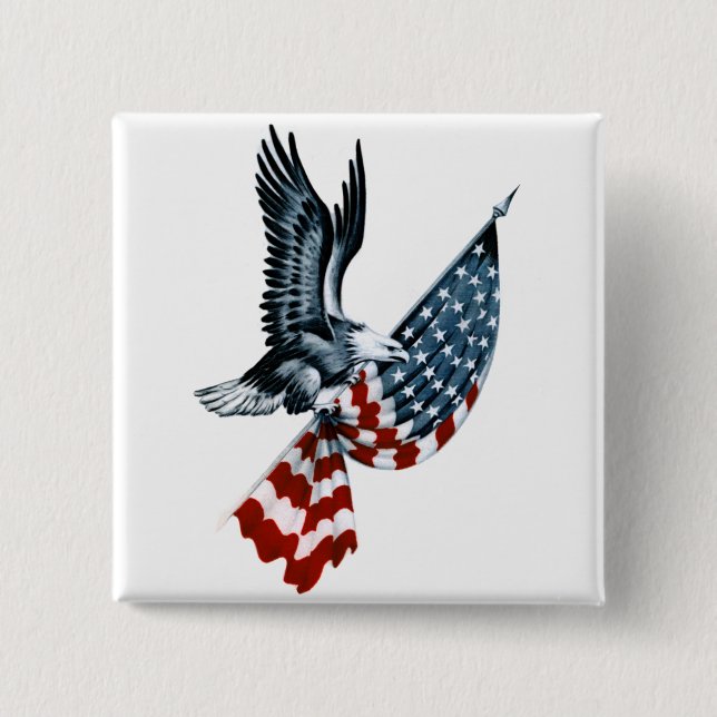 Bald Eagle with American Flag 15 Cm Square Badge (Front)