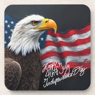 Bald Eagle with American Flag 4th of July Art Coaster