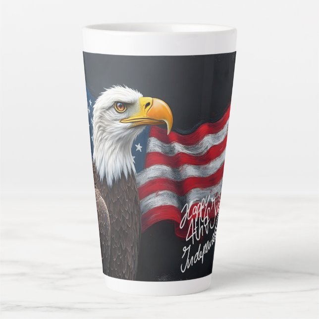Bald Eagle with American Flag 4th of July Art Latte Mug (Front)