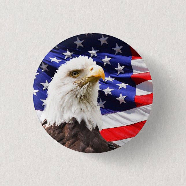 Bald Eagle with American Flag Background 3 Cm Round Badge (Front)